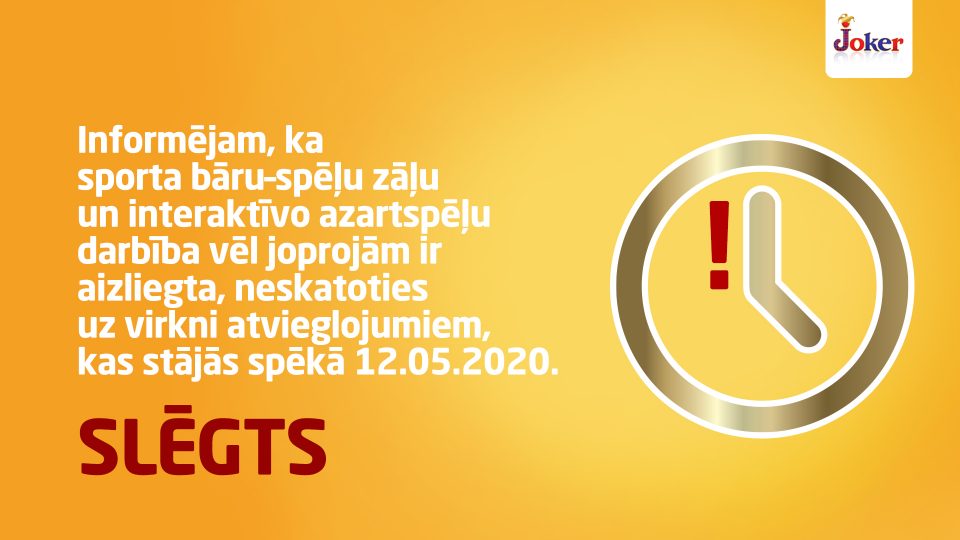 Attiecībā uz sporta bāru–spēļu zāļu darbību šobrīd NAV atcelts azartspēļu organizēšanas noteiktais aizliegums!