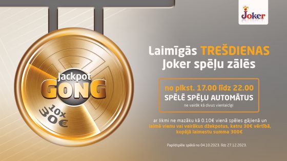 No 04.10. Jackpot GONG laimīgās trešdienas Joker spēļu zālēs